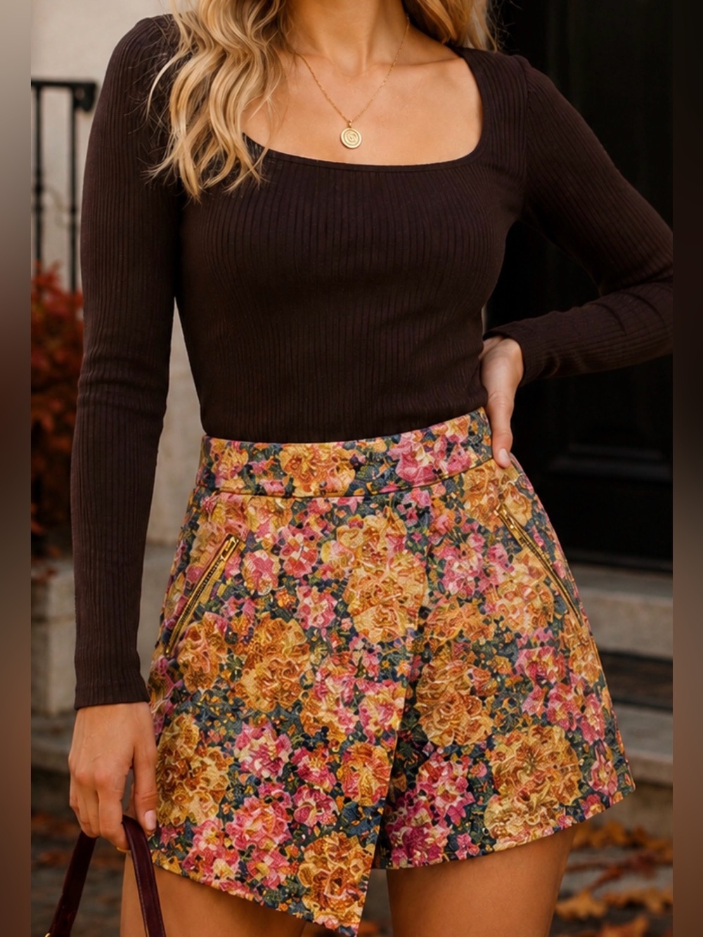 Do & Be Metallic Floral Brocade Asymmetrical Mini Skirt Size Small